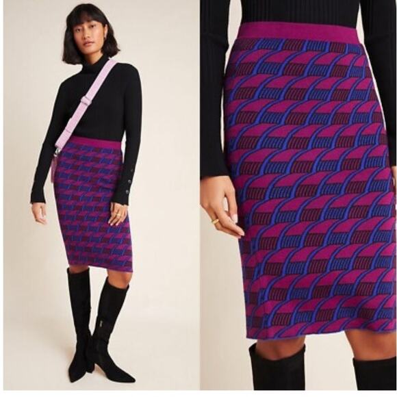 Maeve by Anthropologie Nancy Sweater Pencil Skirt Purple Blue XS Knit Straight - Picture 1 of 11